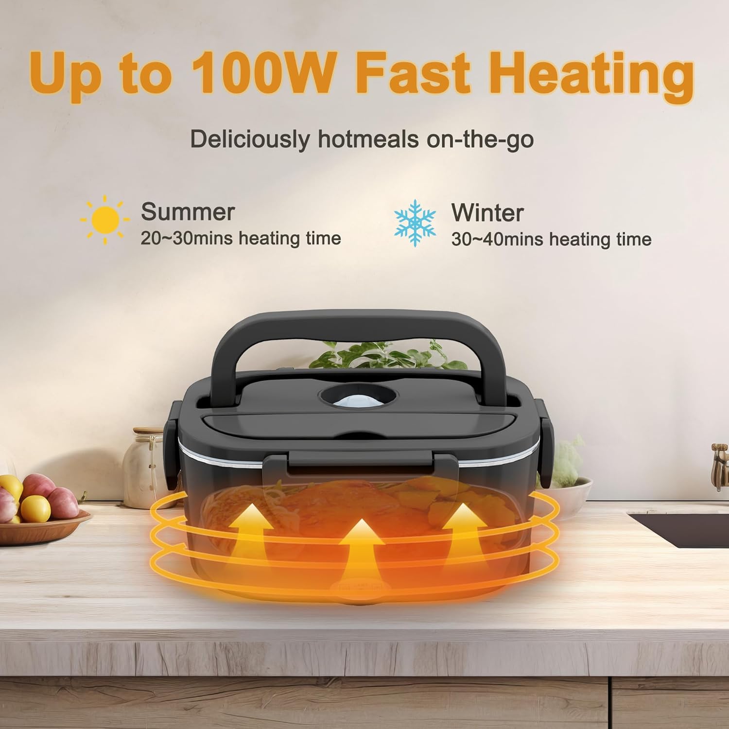 Nifogo Boîte à lunch électrique pour adultes, 1,5L 100 W, chauffage plus rapide, double conteneur, 12/24/110 V, boîte à lunch électrique portable pour le travail, la voiture, le camion