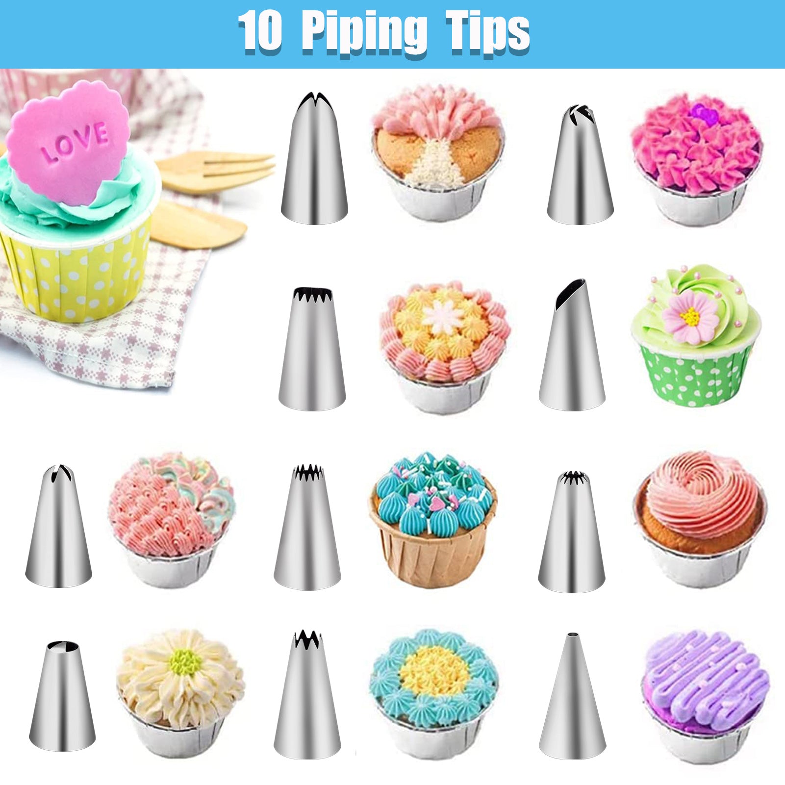 Nifogo Spritzbeutel mit Tüllen 40 Stück, Nifogo Spritztüllen Set, Torten Zubehör mit Spritztüllen Edelstahl, Silikon Spritzbeutel für Cupcakes, Kuchen Torten Dekorieren