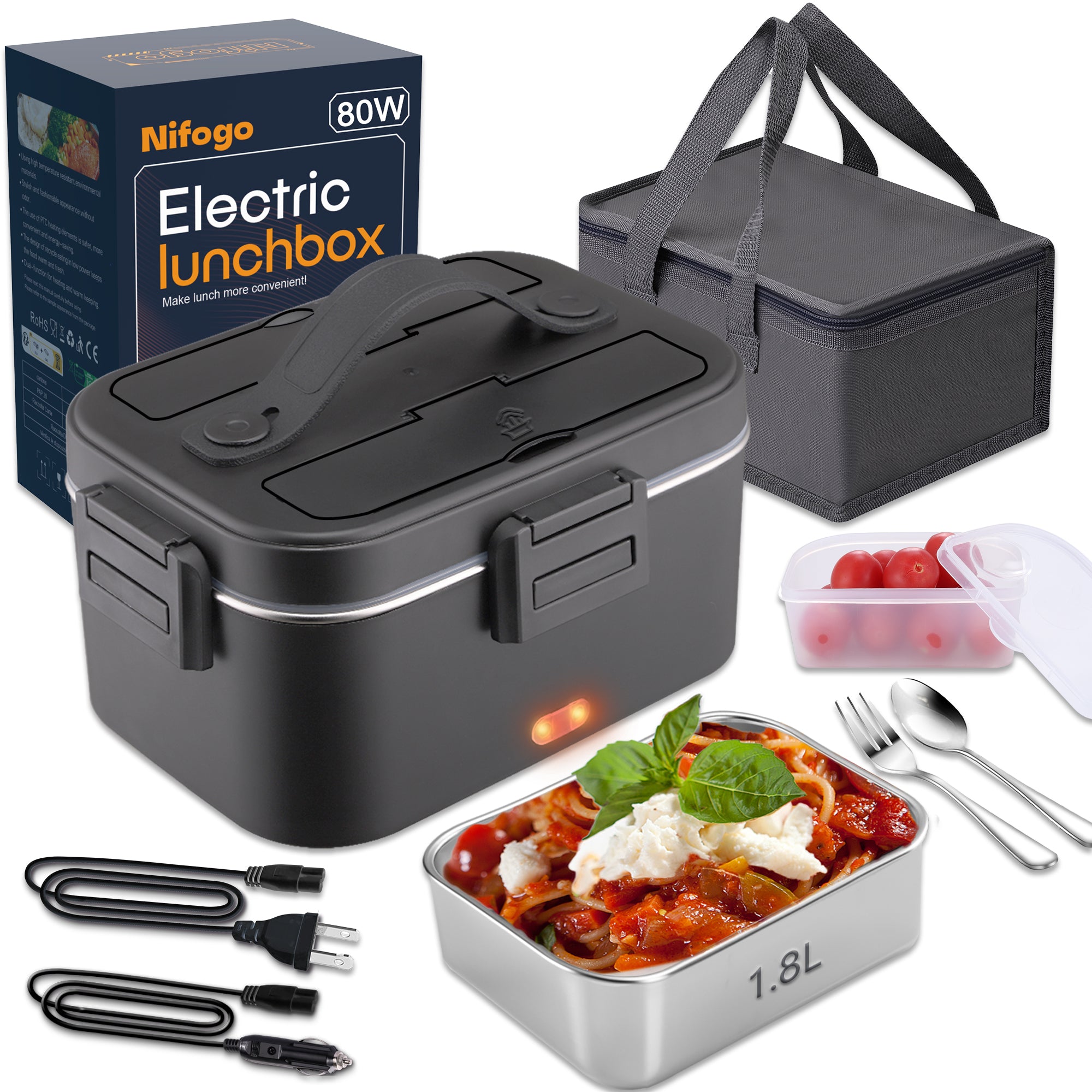 𝗩𝗼𝘆𝗮𝗴𝗲𝗿 Electric Lunch Box for Adults 1800ml/80W Portable Heated Lunch Box for Men 3 in 1 110V/12V/24V-Black