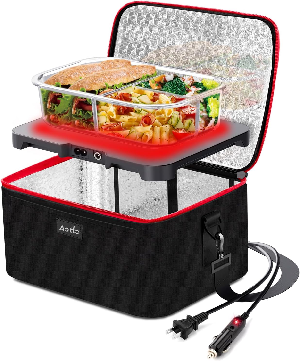 Portable Oven. 12V. 24V. 110V Food Warmer. Portable Mini Personal Microwave Heated Lunch Box Warmer for Cooking and Reheating Food in Car. Truck. Travel. Camping. Work. Home. Black