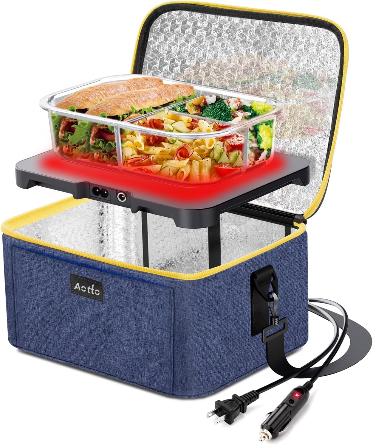 Portable Oven. 12V. 24V. 110V Food Warmer. Portable Mini Personal Microwave Heated Lunch Box Warmer for Cooking and Reheating Food in Car. Truck. Travel. Camping. Work. Home. Black