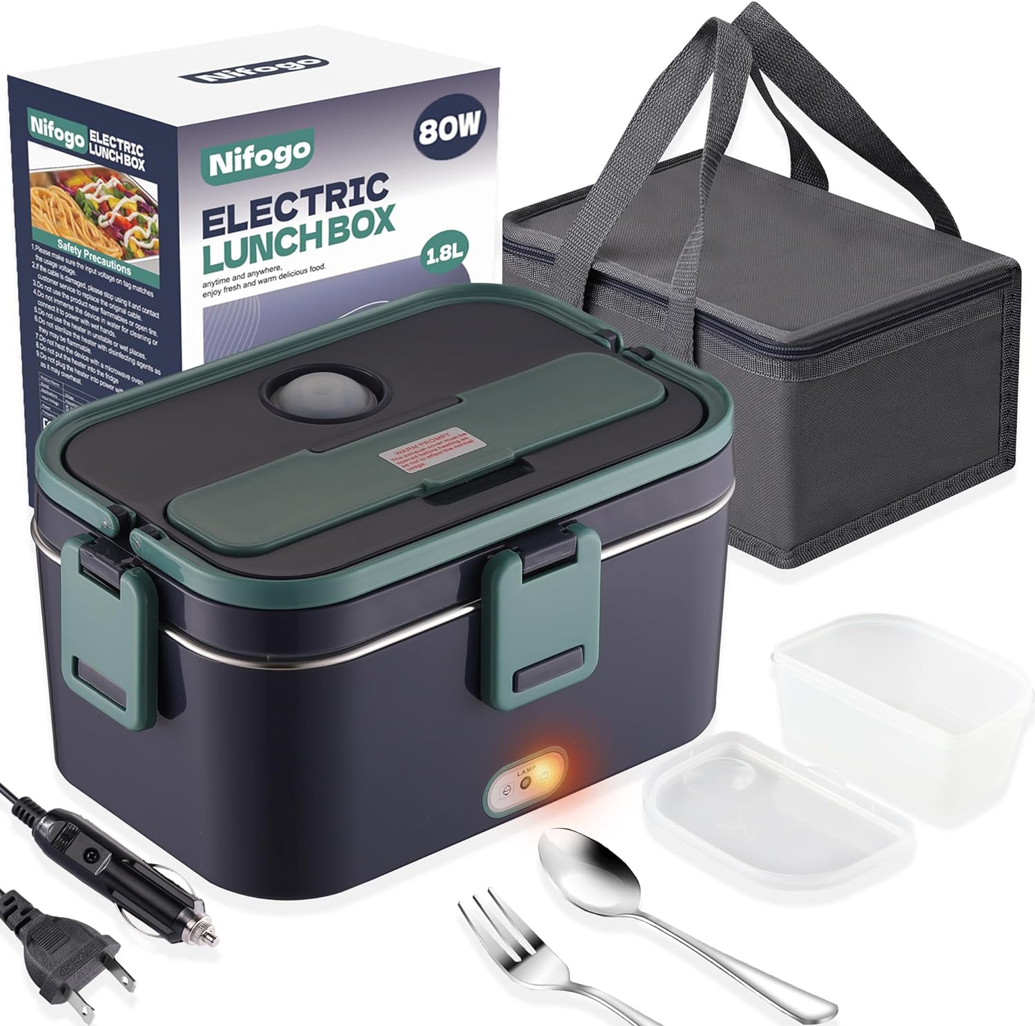 【𝗡𝗮𝗽𝗼𝗹𝗶】Electric Lunch Box 1.8l 80W Heated Lunch Boxes for Adults 12V/24V/110V with Bag