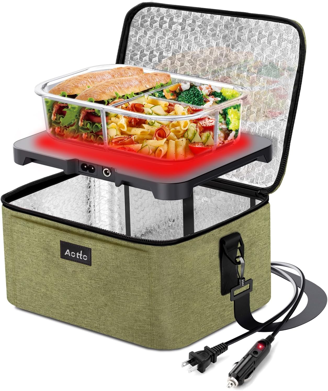 Portable Oven. 12V. 24V. 110V Food Warmer. Portable Mini Personal Microwave Heated Lunch Box Warmer for Cooking and Reheating Food in Car. Truck. Travel. Camping. Work. Home. Black